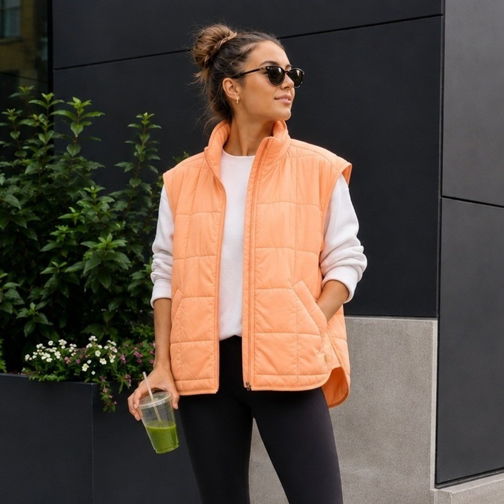 FP Movement Pippa Packable Puffer Vest S Neon Clementine Quilted Activewear